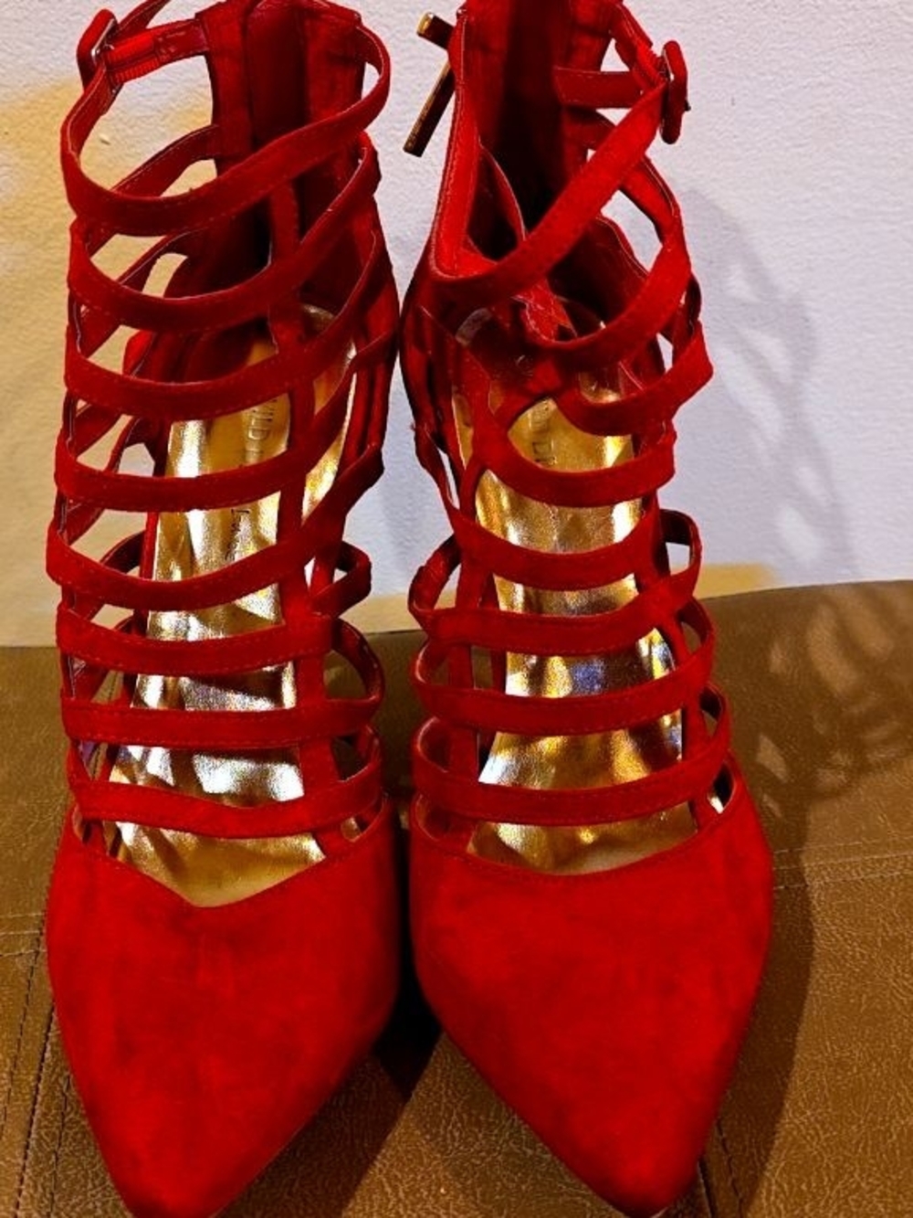 Wild Diva Red Strappy Pointed-Toe Heels